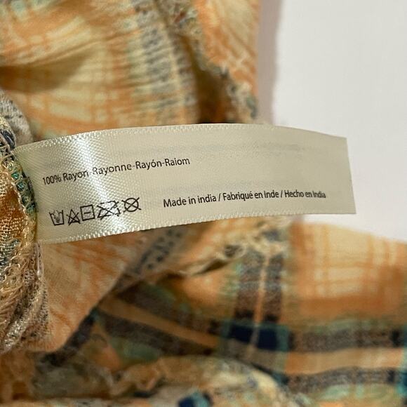 Free People One Grunge Ombré Plaid Top - Yellow Multi - Medium - Picture 10 of 16